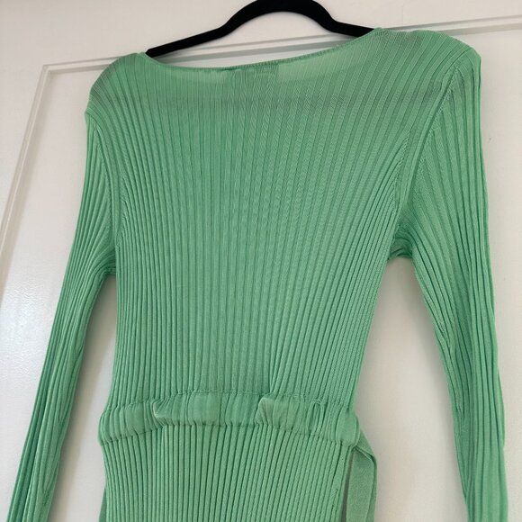 NWT Self-portrait Ribbed Knit Midi Dress Spearmint Small Cut-out Button Details - Picture 11 of 11